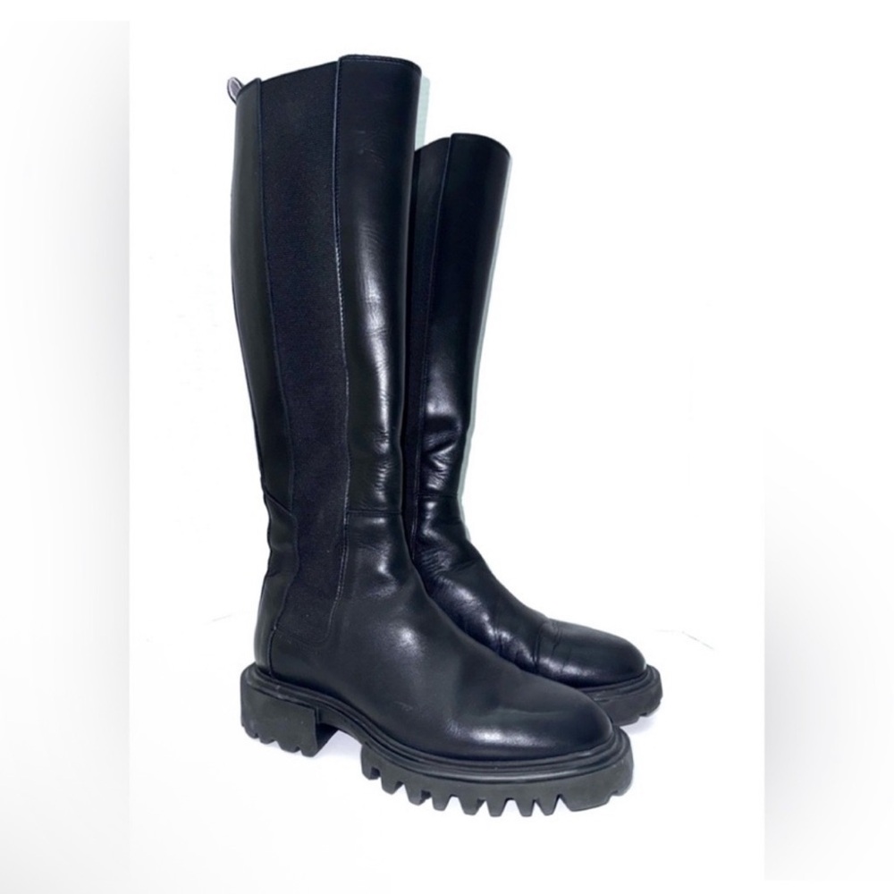 All Saints Mona Tall Black Lug Sole Boots 39=9